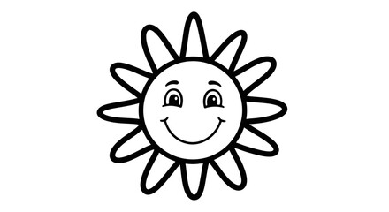 Smiling Cartoon Sun with Rays and Happy Face on an Isolated White Background, Cheerful Weather Symbol