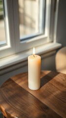 Aromatic Candle and Wooden Table