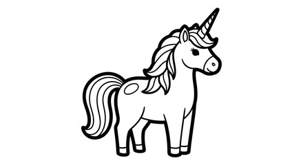 Mythical Unicorn Standing Gracefully with Horn and Mane on an Isolated White Background, Fantasy Animal