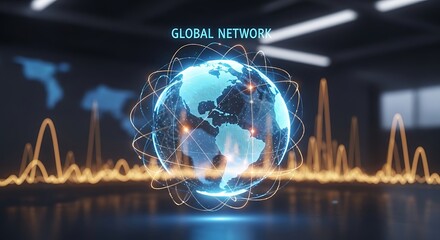 blue abstract background with world map