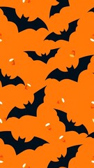 Vibrant Halloween Fabric - Orange Bat Design