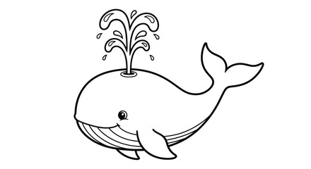 Happy Cartoon Whale Spouting Water from its Blowhole in the Ocean, Isolated White Background