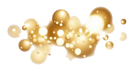 Abstract golden fluid blob with glowing particles on black background