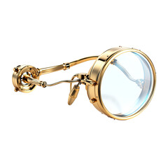 Brass monocle isolated on a white background: A finely crafted antique monocle in a steampunk style, showcasing intricate mechanical details, lustrous gold accents, and a touch of Victorian charm.
