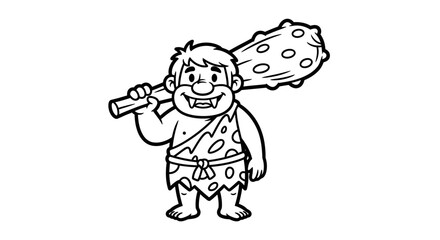 Strong Caveman Holding a Club Standing on an Isolated White Background