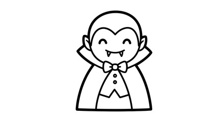 Cute Cartoon Vampire Character Smiling in a Cape for Halloween on Isolated White Background