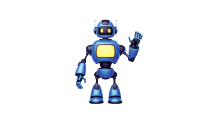 Friendly blue robot waving hello with glowing screen, perfect for tech presentations and futuristic concepts