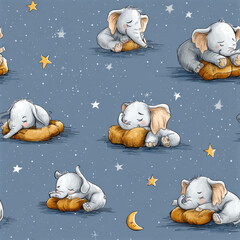 Sleeping Baby Elephant Seamless Pattern