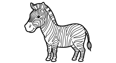 Striped Zebra Standing Gracefully, African Wildlife Animal for Kids Coloring Book, isolated white background.
