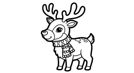 Cute Cartoon Reindeer Wearing a Winter Scarf, Isolated White Background, Festive Holiday Animal Illustration