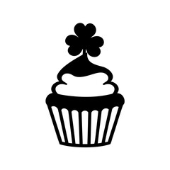 A Black and White Shamrock Cupcake Silhouette for St Patricks Day Celebration