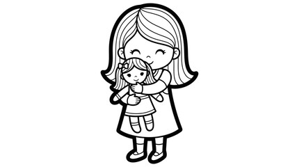 Loving Young Girl Hugging her Doll with a Happy Expression on an Isolated White Background