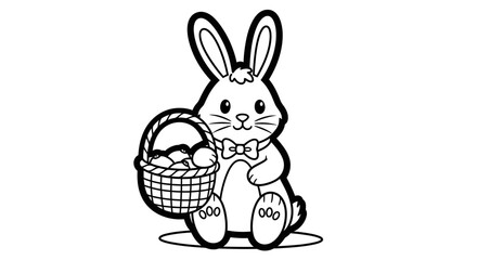 Happy Easter Bunny Holding a Basket of Eggs on an Isolated White Background, Cute Festive Animal.