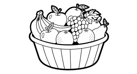 Fresh Assorted Fruits in a Wicker Basket on an Isolated White Background, Healthy Mix of Organic Produce.