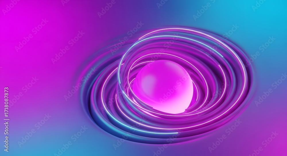 Poster abstract futuristic geometric background with neon lights. a vibrant glowing sphere and modern curve