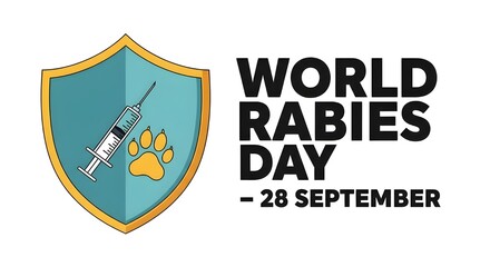 World rabies day illustration with shield and syringe promoting animal vaccination