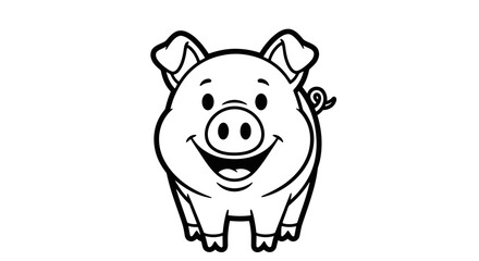Happy little pig smiling cheerfully, standing on an isolated white background.