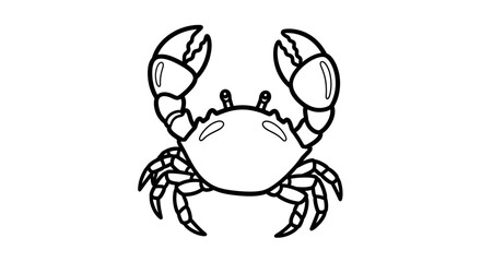 Cute Crab with Claws Raised Outline, Marine Animal on Isolated White Background