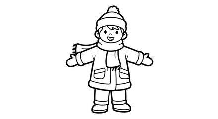 Cheerful Child Wearing Winter Clothes with Open Arms, Isolated White Background