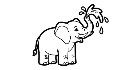 Cute Baby Elephant Joyfully Spraying Water from its Trunk, Isolated White Background