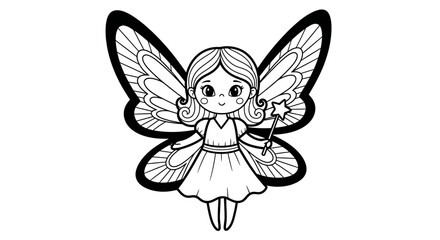 Cute Happy Fairy Girl Holding Magic Wand on Isolated White Background