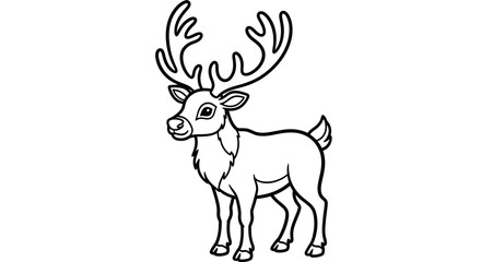 Majestic Cartoon Deer Character Standing with Large Antlers on Isolated White Background