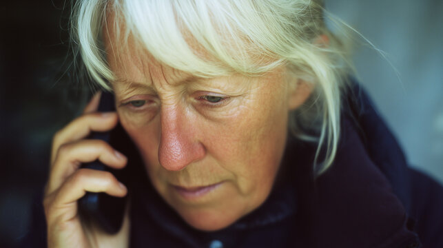 Vulnerable senior woman talking on the phone to a scammer. AI fraud phone scam. Vulnerable lonely elderly pensioner using mobile. Artificial intelligence scamming. Bank fraud
- Powered by Adobe