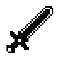 Pixelated Black Sword Isolated Design on White Background for Game Icon