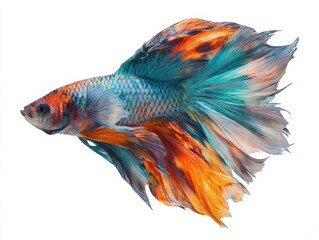 Fototapeta premium Colorful betta fish swimming gracefully in aquarium underwater photography vibrant environment close-up view