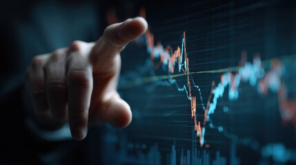 Hand pointing to stock market chart