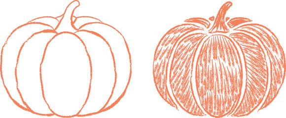 Two Simple Pumpkin Illustrations in Orange for Fall and Halloween Themes