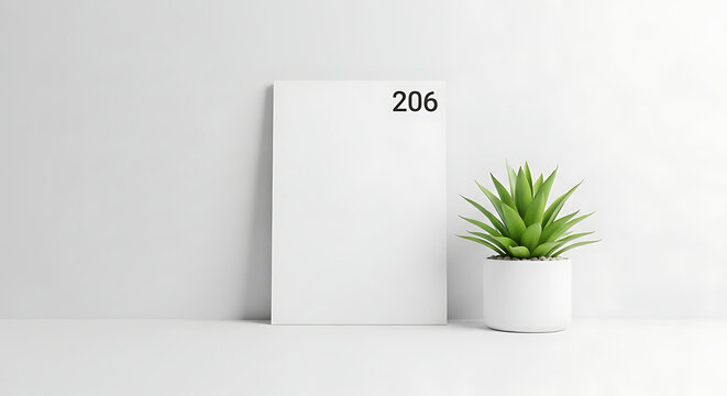 Minimalist White Interior with Potted Succulent and Numeric Board 206
