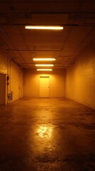 Empty interior corridor golden light