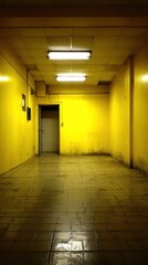Empty yellow corridor interior