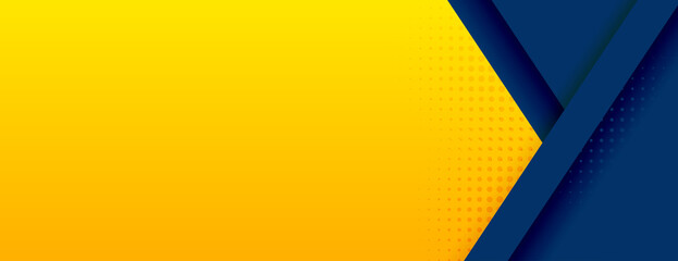 a yellow background with blue geometric design