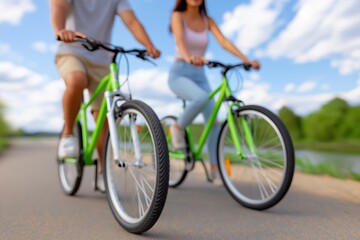 Naklejka premium Vibrant Cycling Adventure in Nature's Embrace