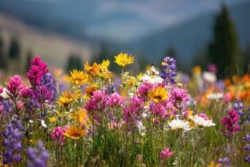 Obraz premium Idaho Bloom. Colorful Wild Flowers Blooming in Spring Field