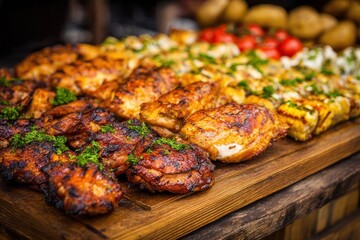 Backyard Catering. Tasty American BBQ Street Food Canapes on Table