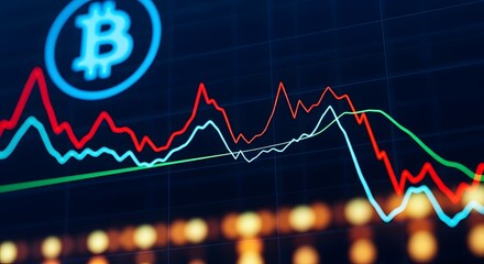 Bitcoin Cryptocurrency Price Chart Showing Market Fluctuations with Bokeh Lights in the Background