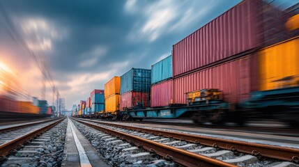 Obraz premium Intermodal Train. Freight Transportation of Cargo Containers on Railroad for Import and Export Logistics
