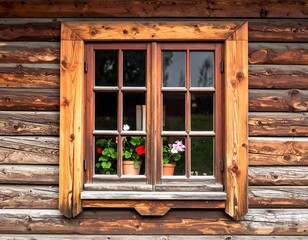 Rustic wooden window with flowers