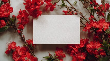 Blank card surrounded by red flowers