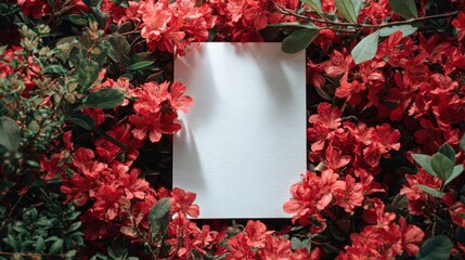 Blank paper framed by blossoms