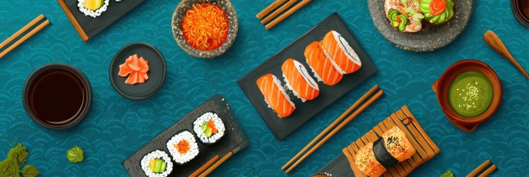 Social Sushi. Advertising Banners for Sushi Bar Business on Social Media Platforms