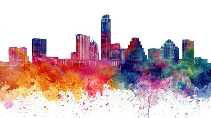 Fototapeta premium Austin Art. Watercolor Skyline of Austin, Texas, North America in Abstract Splash of Colourful Background