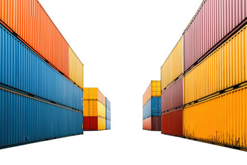 Fototapeta premium Colorful shipping containers stacked in rows representing global logistics and trade