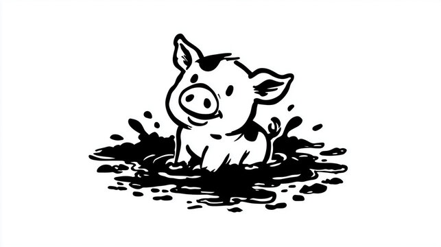 Cute piglet splashing joyfully in a muddy puddle on a sunny day