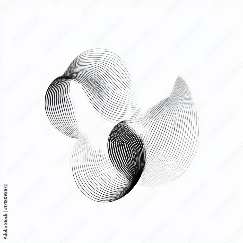 Poster abstract graphic art of flowing parallel lines, black and white, representing elegant motion and mod