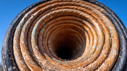 Fototapeta premium Broadband Installation: Closeup of Circular Cable Coil for Underground Cabling