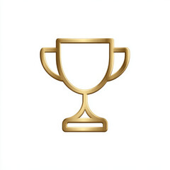 Gold 3D rendered outline icon of a trophy cup, golden yellow, representing success and achievement, with copy space